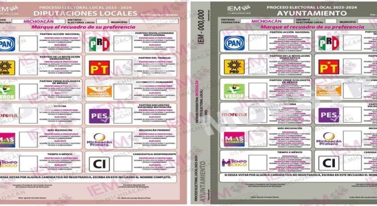 Así lucirán las boletas electorales en Michoacán